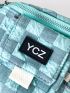 Checkered Pattern Letter Patch & Chain Decor Fanny Pack