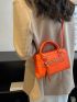 Mini Neon Orange Crocodile Embossed Square Bag