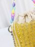 Mini Chain Decor Beaded Crossbody Bag With Inner Pouch