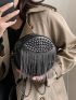 Mini Studded & Fringe Decor Chain Circle Bag