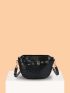 Crocodile Embossed Grommet Eyelet Decor Saddle Bag