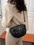 Crocodile Embossed Grommet Eyelet Decor Saddle Bag