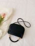 Top Handle Saddle Bag Flap Black PU Fashionable