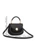 Top Handle Saddle Bag Flap Black PU Fashionable