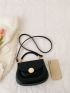 Top Handle Saddle Bag Flap Black PU Fashionable