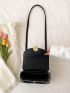 Top Handle Saddle Bag Flap Black PU Fashionable