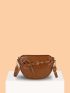 Crocodile Embossed Grommet Eyelet Decor Saddle Bag