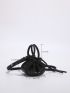 Mini Letter Graphic Litchi Embossed Drawstring Ruched Bag