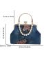 Floral Pattern Faux Pearl Decor Chain Satchel Bag