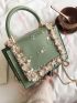 Mini Floral Embroidered Faux Pearl Decor Flap Square Bag