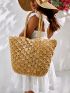 VCAY Scallop Trim Straw Bag