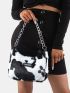 Letter Patch Colorblock Chain Hobo Bag