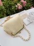 Faux Pearl Beaded Kiss Lock Chain Satchel Bag