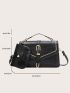 Buckle Decor Embroidered Detail Flap Square Bag