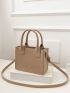 Mini Snakeskin Embossed Double Handle Square Bag