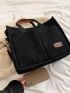 Letter Patch Decor Corduroy Shoulder Tote Bag