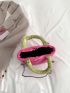 Neon-pink Letter Patch Decor Quilted Chain Square Bag