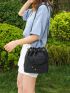 Litchi Embossed Bucket Bag With Square Bag