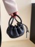 Mini Letter Graphic Litchi Embossed Drawstring Ruched Bag