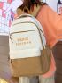 Two Tone Letter Graphic Functional Backpack