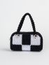 Mini Two Tone Beaded Satchel Bag, Clear Bag