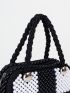 Mini Two Tone Beaded Satchel Bag, Clear Bag