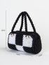 Mini Two Tone Beaded Satchel Bag, Clear Bag