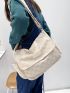 Letter Patch Decor Textured Flap Crossbody Bag