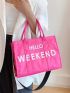 Neon Pink Slogan Graphic Shoulder Tote Bag