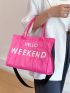 Neon Pink Slogan Graphic Shoulder Tote Bag