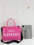 Neon Pink Slogan Graphic Shoulder Tote Bag