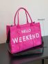 Neon Pink Slogan Graphic Shoulder Tote Bag