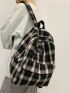 Plaid Pattern Letter Patch Decor Functional Backpack