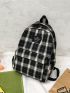 Plaid Pattern Letter Patch Decor Functional Backpack