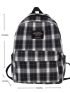 Plaid Pattern Letter Patch Decor Functional Backpack