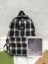 Plaid Pattern Letter Patch Decor Functional Backpack