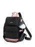 Letter & Pom Pom Decor Functional Backpack