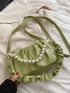 Geometric Embossed Pearl Decor Ruched Bag