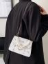 Mini Faux Pearl Decor Floral Embroidery Satchel Bag