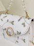 Mini Faux Pearl Decor Floral Embroidery Satchel Bag