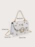 Mini Faux Pearl Decor Floral Embroidery Satchel Bag