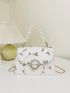 Mini Faux Pearl Decor Floral Embroidery Satchel Bag