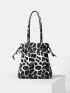 Leopard Pattern Faux Pearl Decor Canvas Square Bag