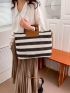 Striped Pattern Straw Bag, Clear Bag