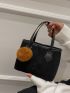 Mini Contrast Binding Corduroy Bucket Bag With Pom Pom Bag Charm