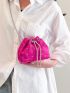 Mini Neon-pink Heart Embroidered Faux Pearl Decor Chain Bucket Bag