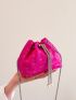 Mini Heart Embroidered Faux Pearl Decor Chain Bucket Bag