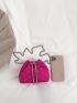 Mini Neon-pink Heart Embroidered Faux Pearl Decor Chain Bucket Bag