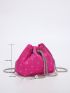 Mini Neon-pink Heart Embroidered Faux Pearl Decor Chain Bucket Bag