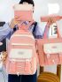 4pcs Colorblock Letter Patch Decor Functional Backpack Set With Bag Charm